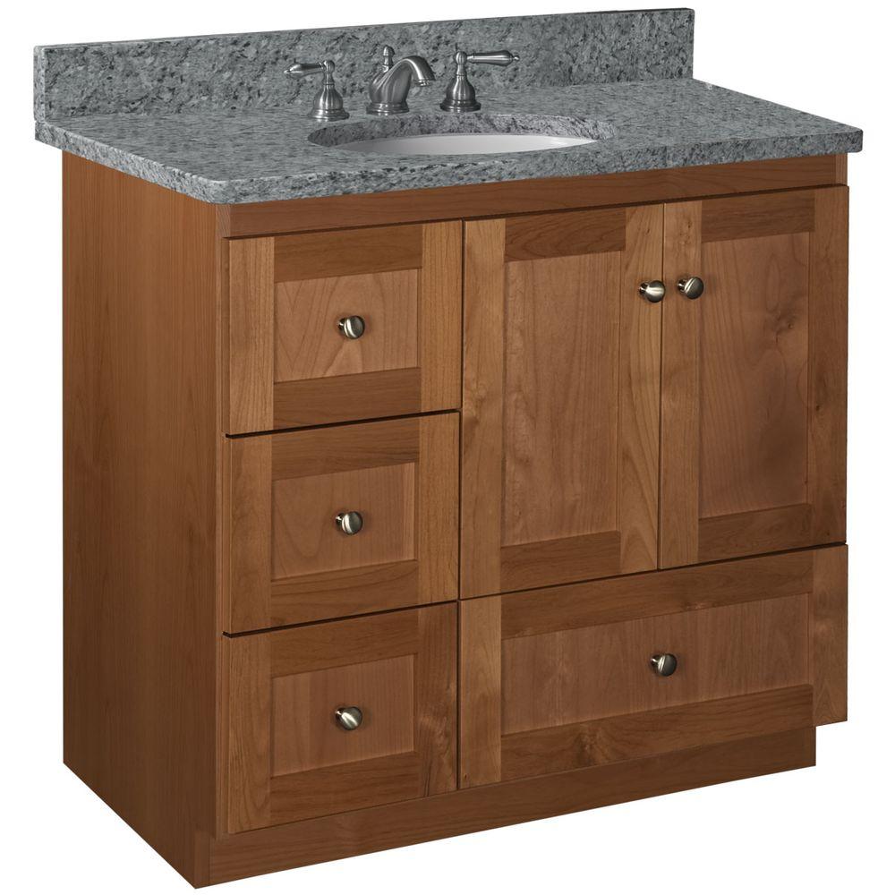 Simplicity By Strasser Shaker 36 In W X 21 D 34 5 H Vanity With Left Drawers Cabinet Only Medium Alder