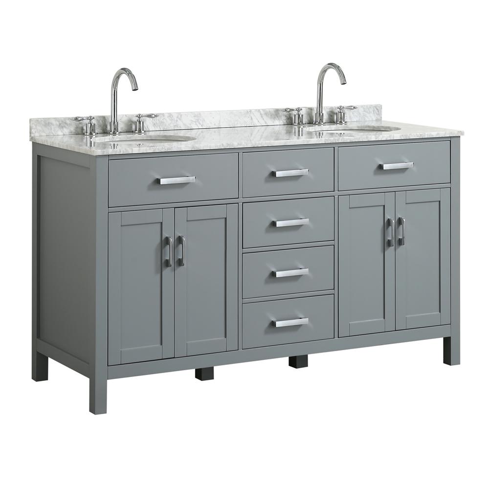 Belmont Decor Hampton 61 In W X 22 D Bath Vanity Grey With Marble Top White Basin Belmont Decor Hampton 61 In W X 22 D Bath Vanity Grey With Marble Top White Basin