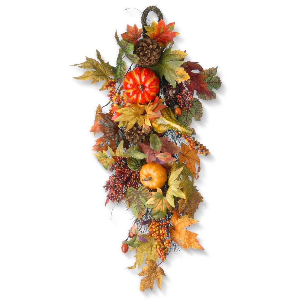 Pine Cones Gourds and Maple Leaves Festive Fall 26 Wreath with Pumpkins Berries
