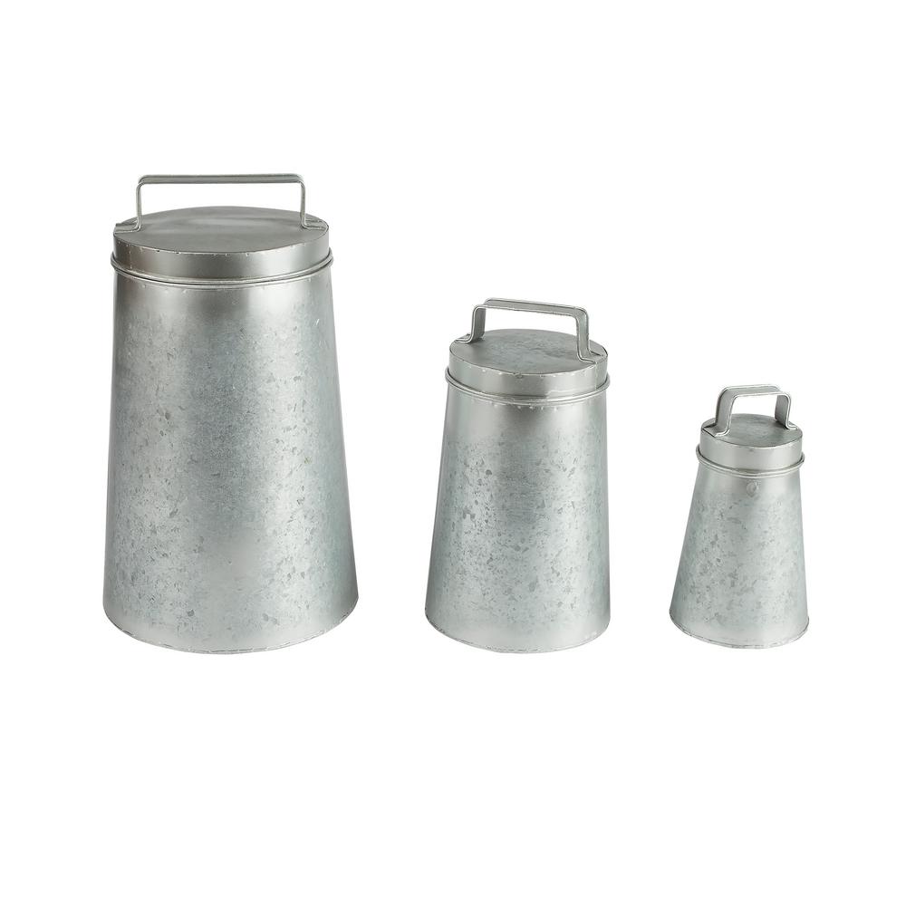 Lone Elm Studios Galvanized Metal Round Canisters with Lids (3Pack