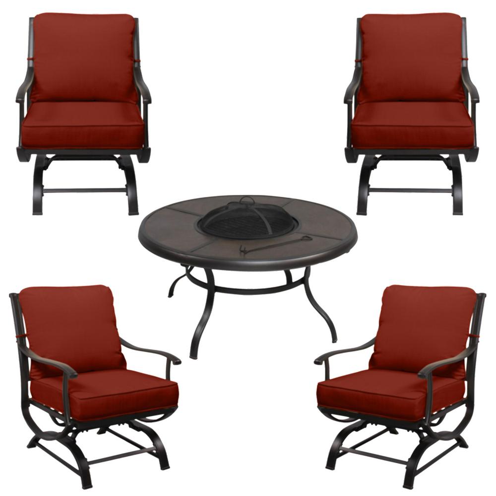 Hampton Bay Redwood Valley Black 5 Piece Steel Outdoor Patio Fire