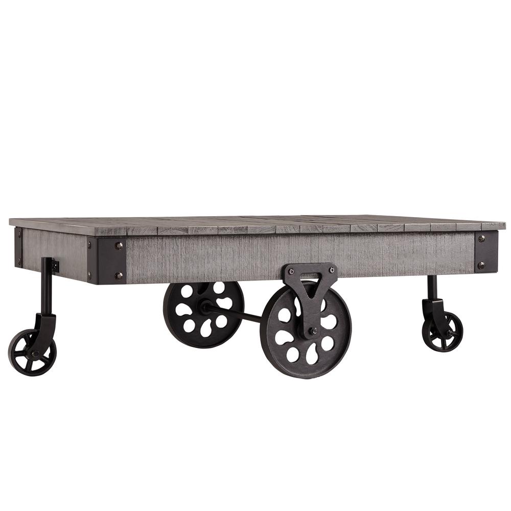 Rectangle Rustic Gray Coffee Tables Accent The Home Grove Place Weathered Grey Mobile Coffee Table