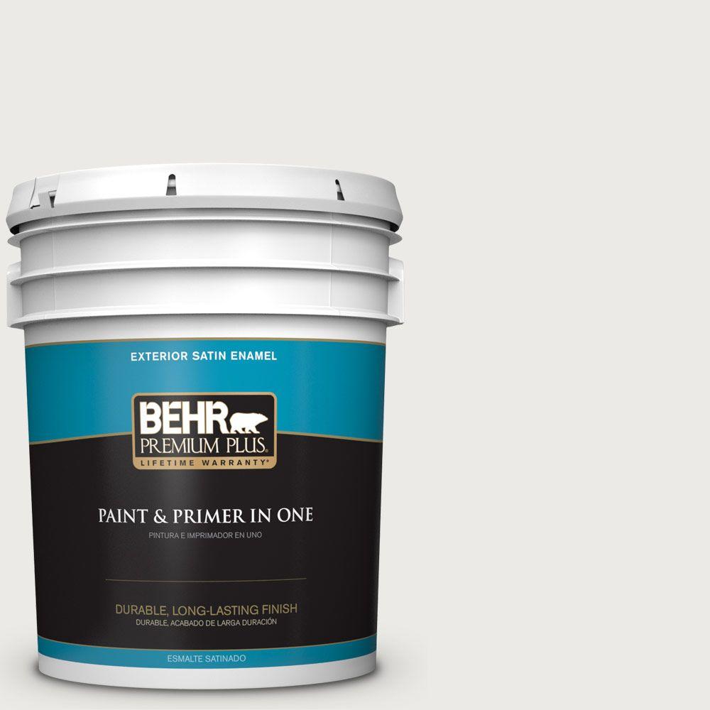 BEHR Premium Plus 5 gal. #52 White Satin Enamel Exterior Paint-905005 ...