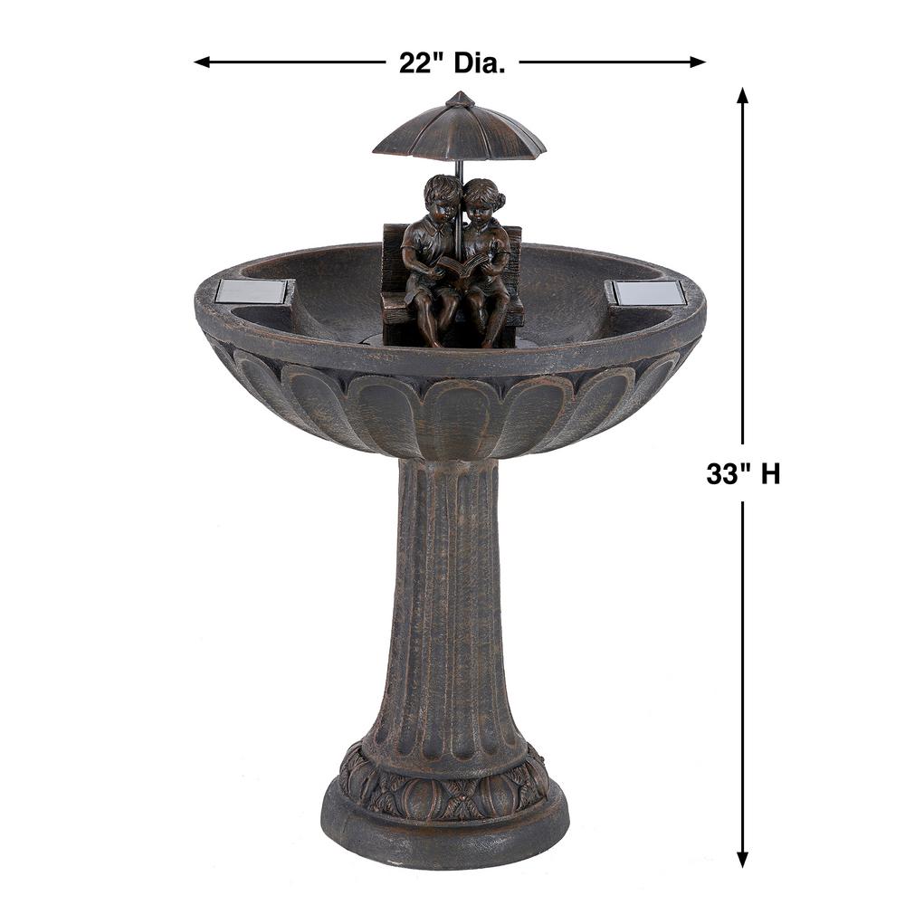 Smart Solar Umbrella Series Solar Fountain Boy And Girl Reading On Bench 20326r01 The Home Depot