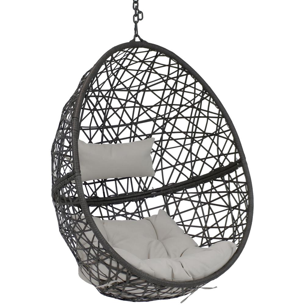 sunnydaze decor caroline resin wicker hanging egg patio lounge chair with  gray cushionsaj734  the home depot