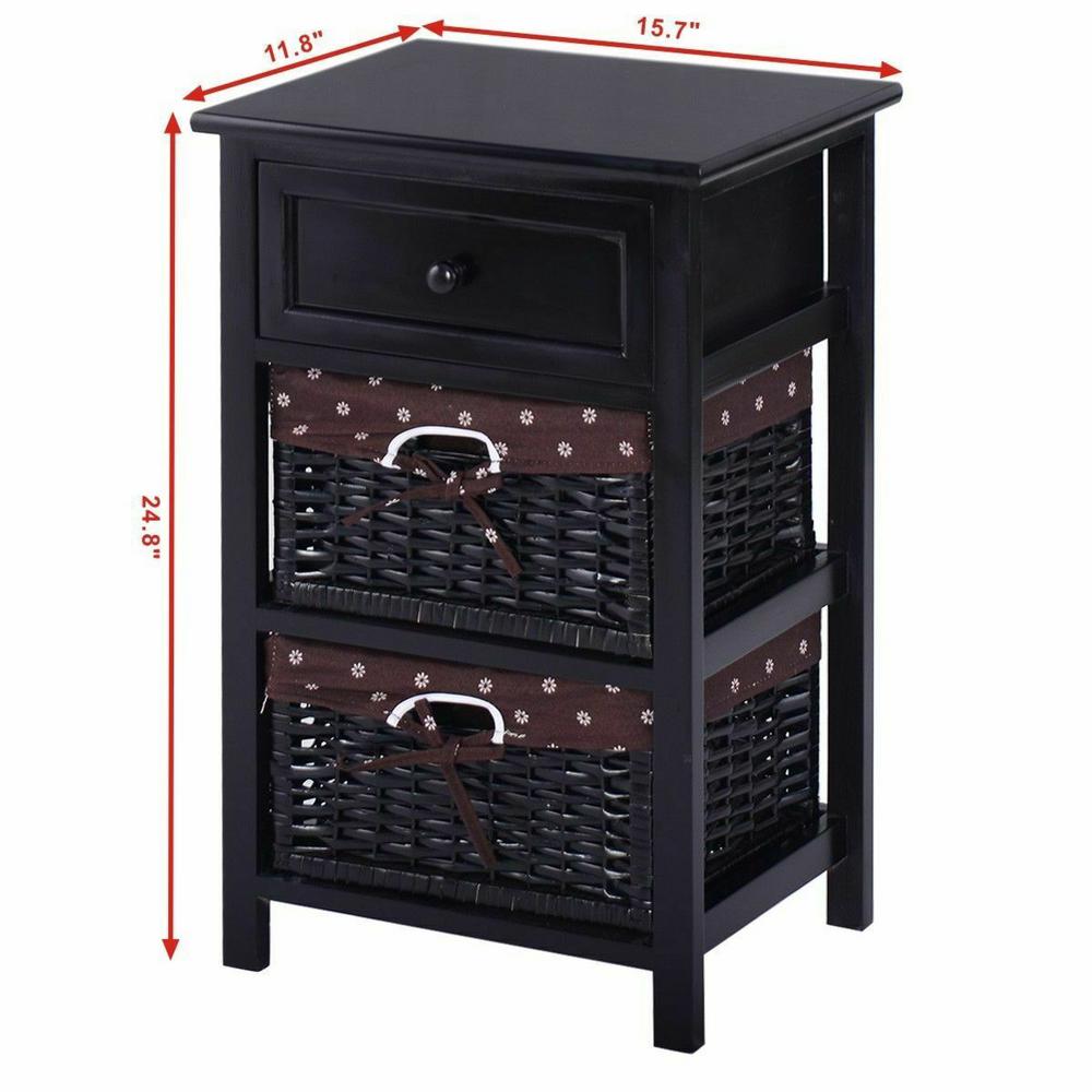 2 Drawers Nightstand Storage Wood End Table Bedside Organizer Modern White