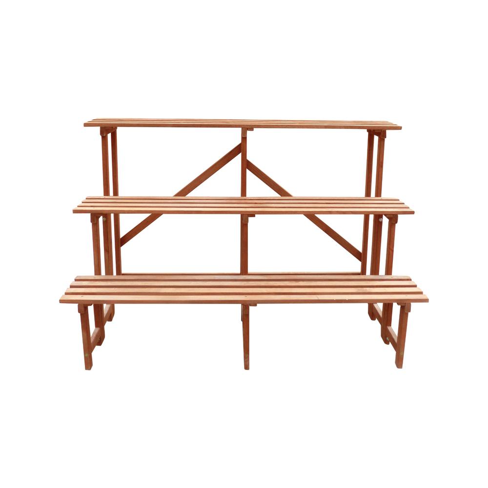 Leisure Season Large 3 Tier 48 In W X 24 D 32 H Brown Large 3 Tier 48 In W X 24 D 32 H Brown Step Wooden Plant Stand