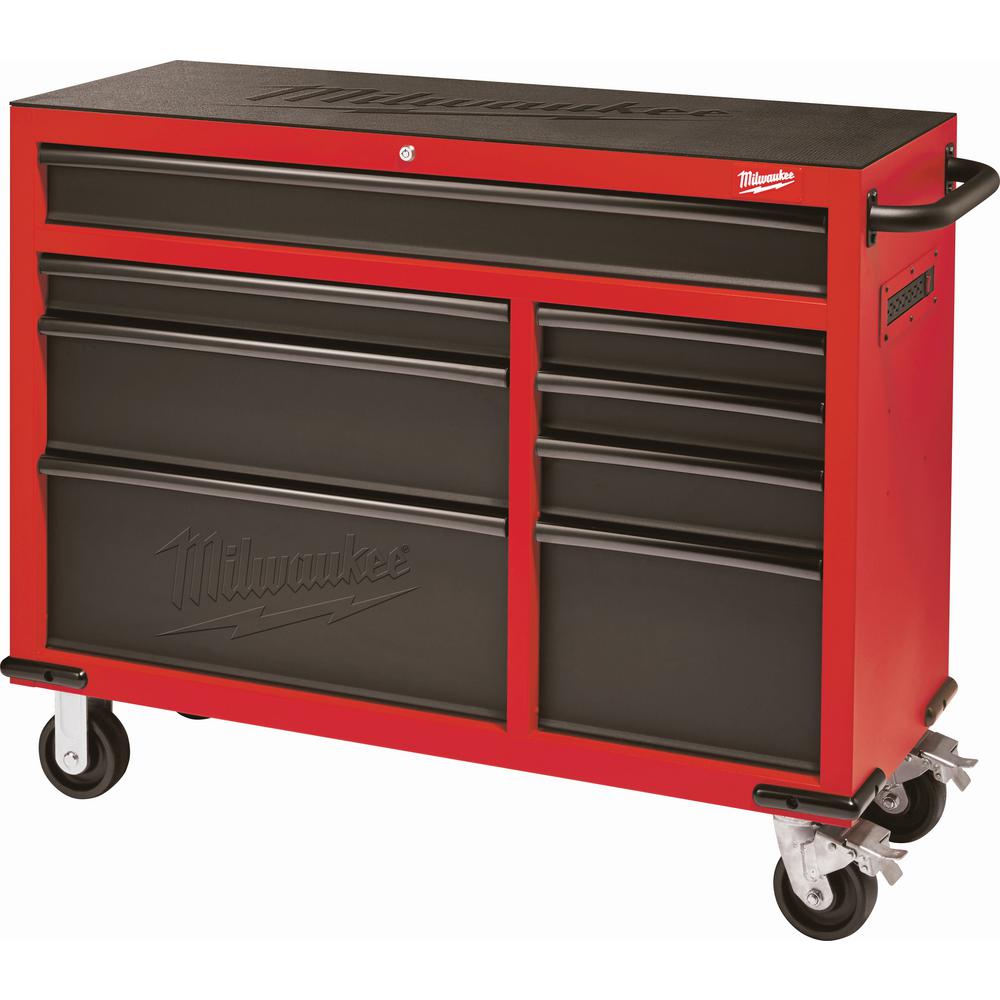 Milwaukee 46 in. 16Drawer Steel Tool Chest and Rolling Set, Textured Red and Black