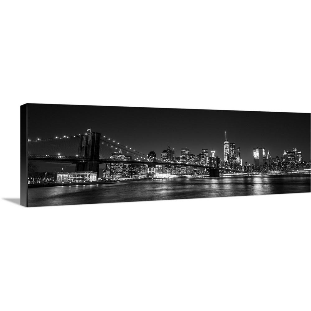 greatbigcanvas new york city skyline with brooklyn bridge in foreground at night by circle capture canvas wall art 2417947 24 36x12 the home depot new york city skyline with brooklyn bridge in foreground at night by circle capture canvas wall art