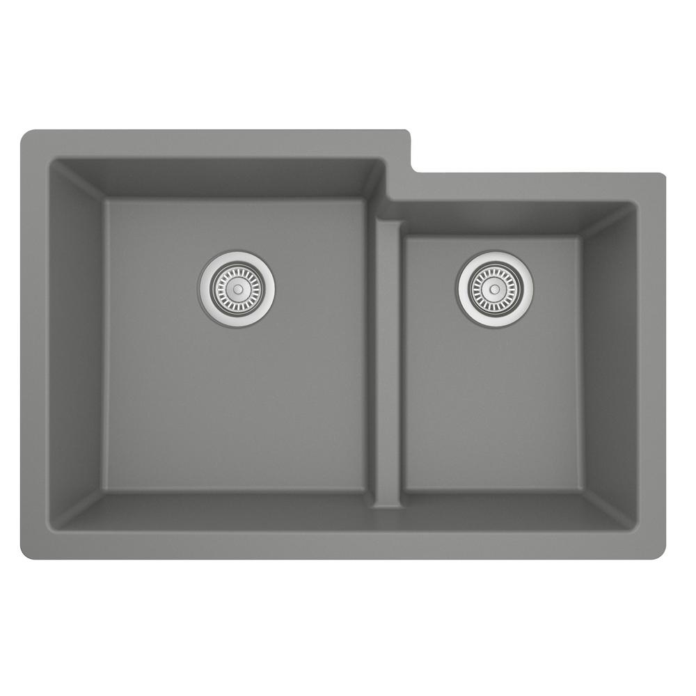 Karran Quartz Grey 33 In 60 40 Double Bowl Composite Undermount Kitchen Sink Qu 811 Gr The Home Depot