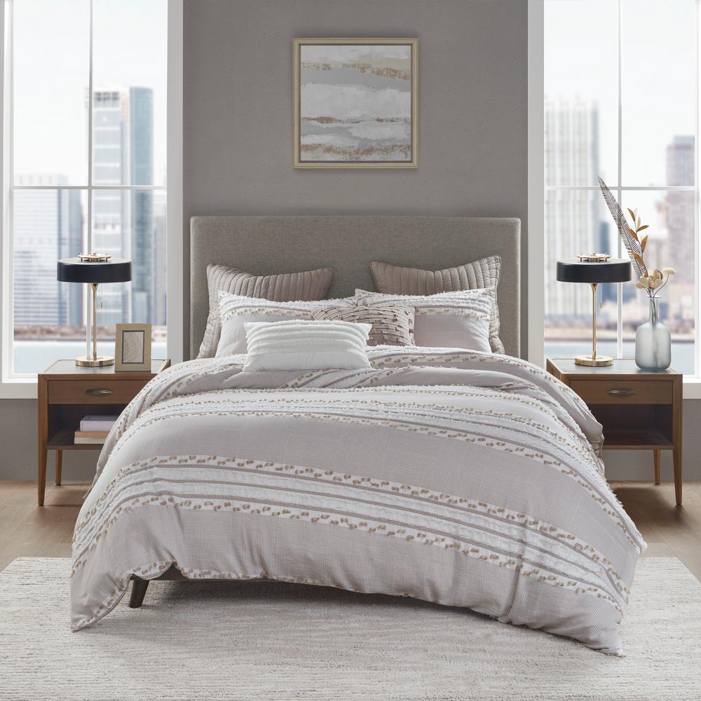 Ink Ivy Lennon 3 Piece Taupe King Cal King Organic Cotton Jacquard Comforter Set Ii10 1082 The Home Depot