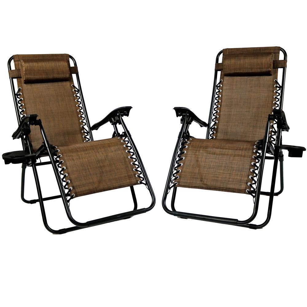 Sunnydaze Decor Zero Gravity Dark Brown Lawn Chairs With Pillow And Cup Holder 2 Set