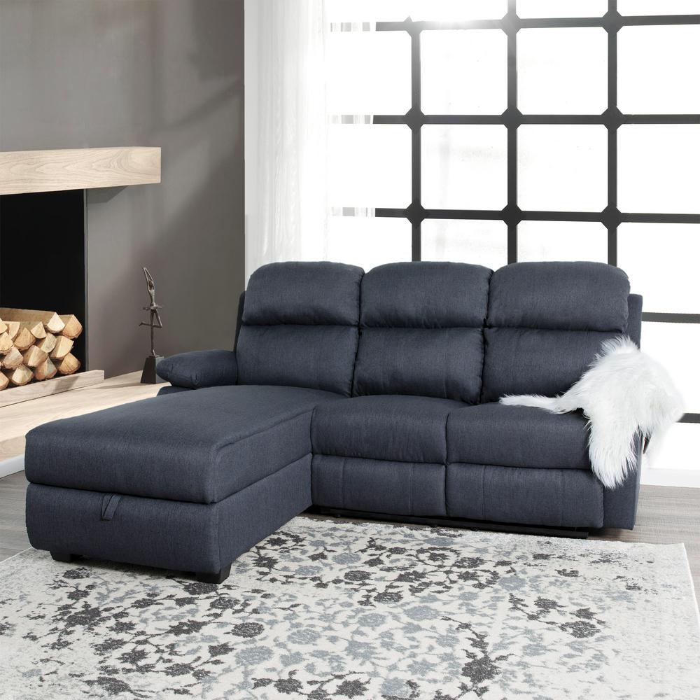 Ottomanson Recliner L Shaped Navy Blue Corner Sectional Sofa