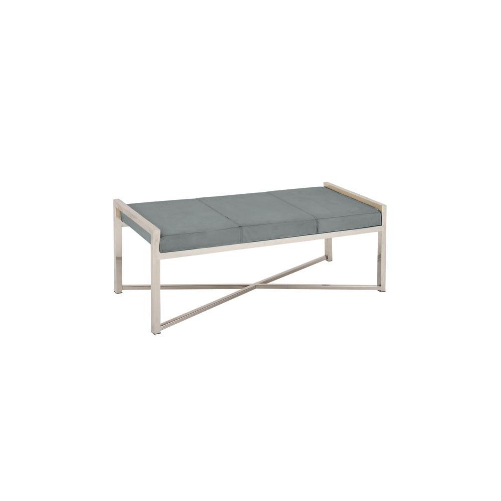 Silver Stainless Steel Bench With Gray Leather Cushioned Seat 59662 Silver Stainless Steel Bench With Gray Leather Cushioned Seat