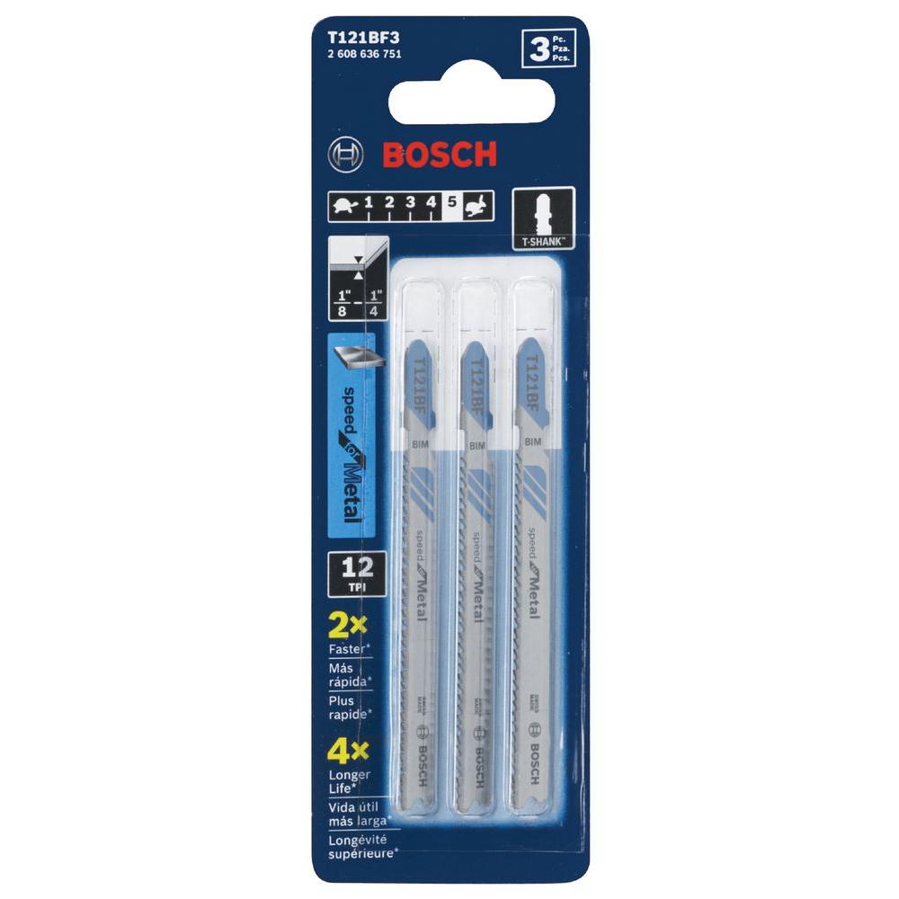 BOSCH T121BF3 3-Piece 3-5/8 In. 12 TPI Speed for Metal T-Shank Jig Saw Blades