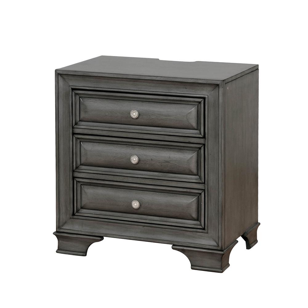 Furniture of America Malin 3Drawer Gray NightstandIDF7556N The