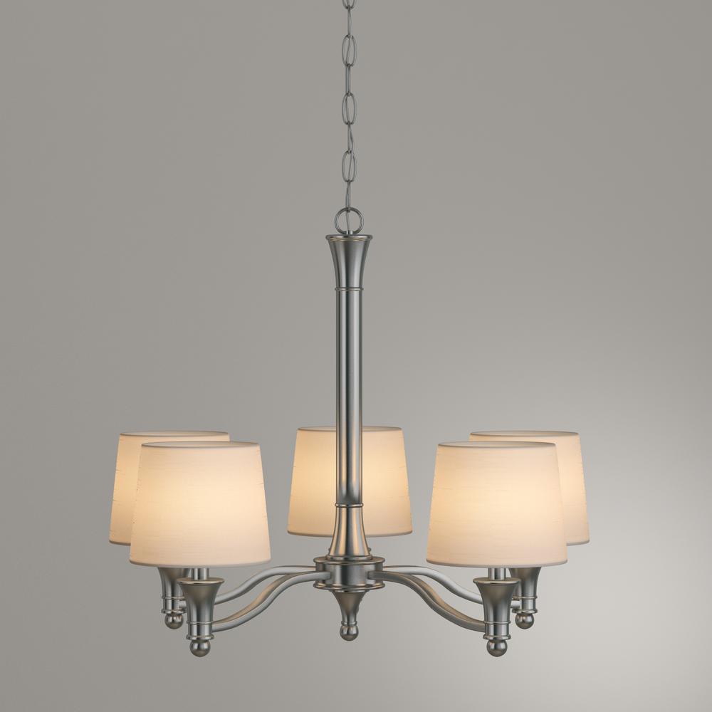 Hampton Bay 5 Light Brushed Nickel Chandelier With White Fabric