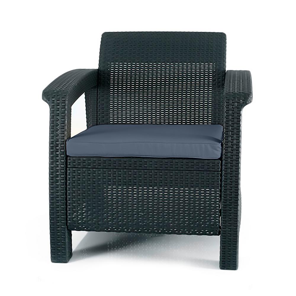 Keter Corfu Charcoal All-Weather Resin Patio Armchair with Charcoal Cushion by Keter