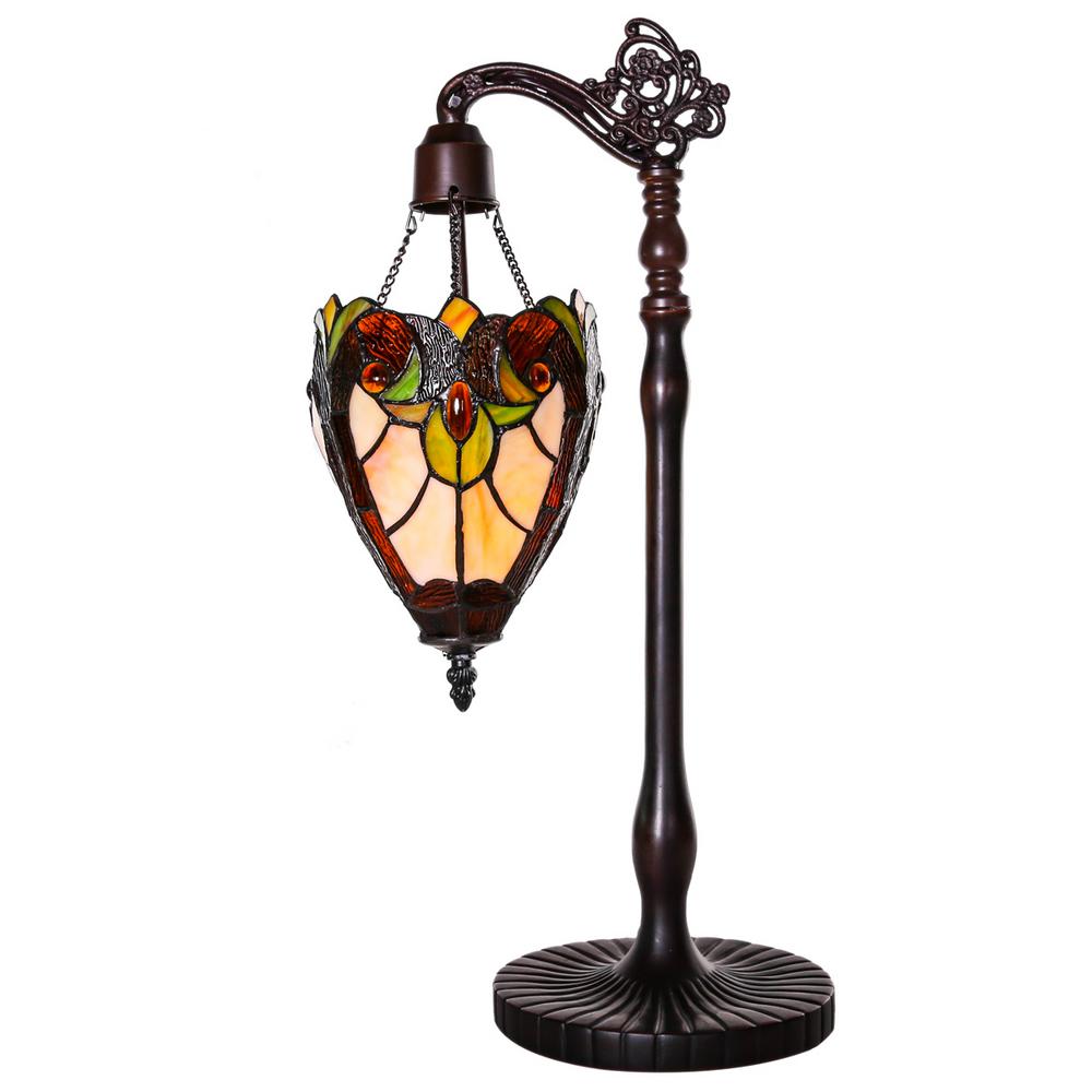 River Of Goods 22 75 In Ivory Sidearm Table Lamp With Stained Glass Ivory Sidearm Table Lamp With Stained Glass Halston Shade