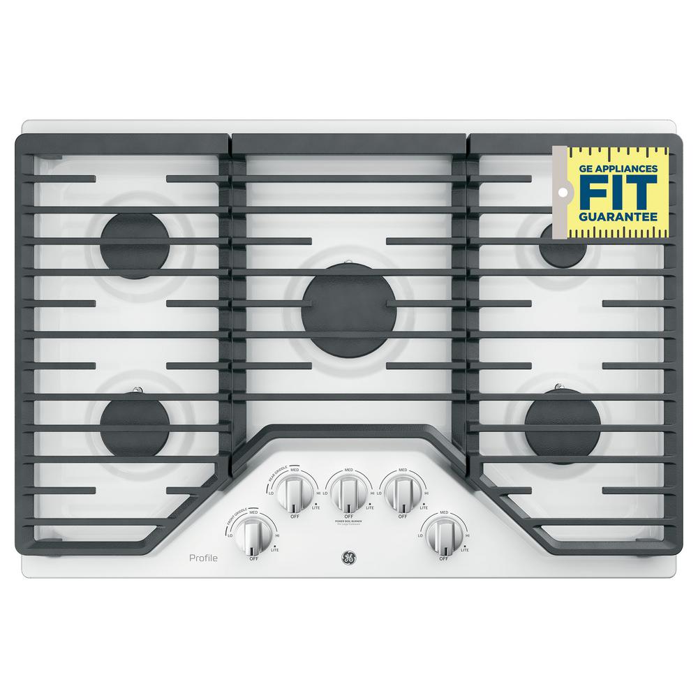 Ge White Gas Cooktops The Home Depot Profile 30 In Gas Cooktop White With 5 Burners Rapid Boil Burner