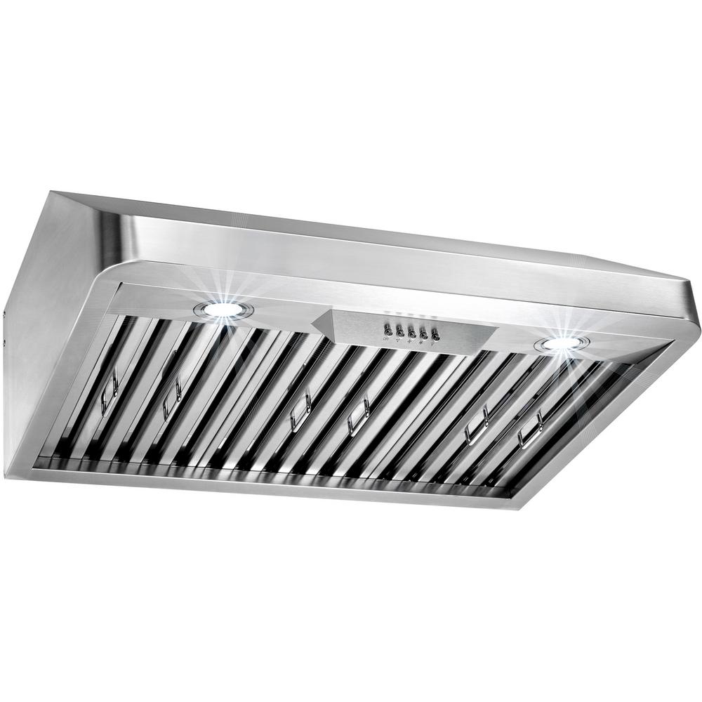 AKDY 30 in. Under Cabinet Range Hood in Stainless Steel with LEDs and Electronic Push Buttons