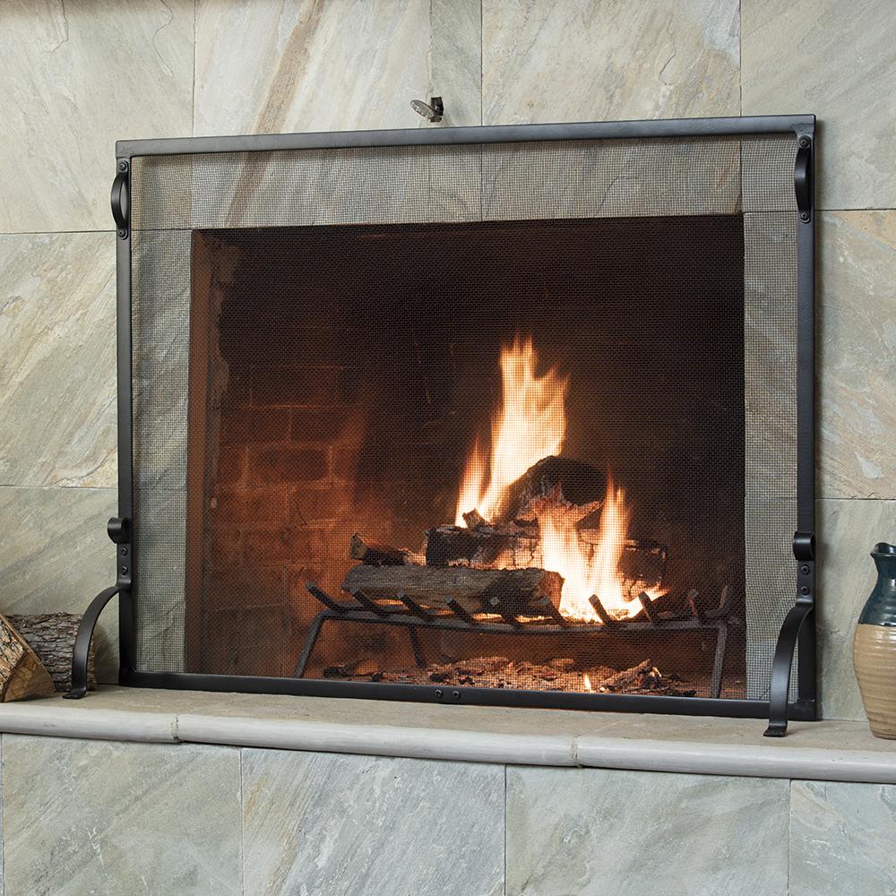 Uniflame Black Wrought Iron 44 In W Single Panel Sparkguard Fireplace Screen With Carry Handles And Heavy Guage Mesh S 1028 The Home Depot