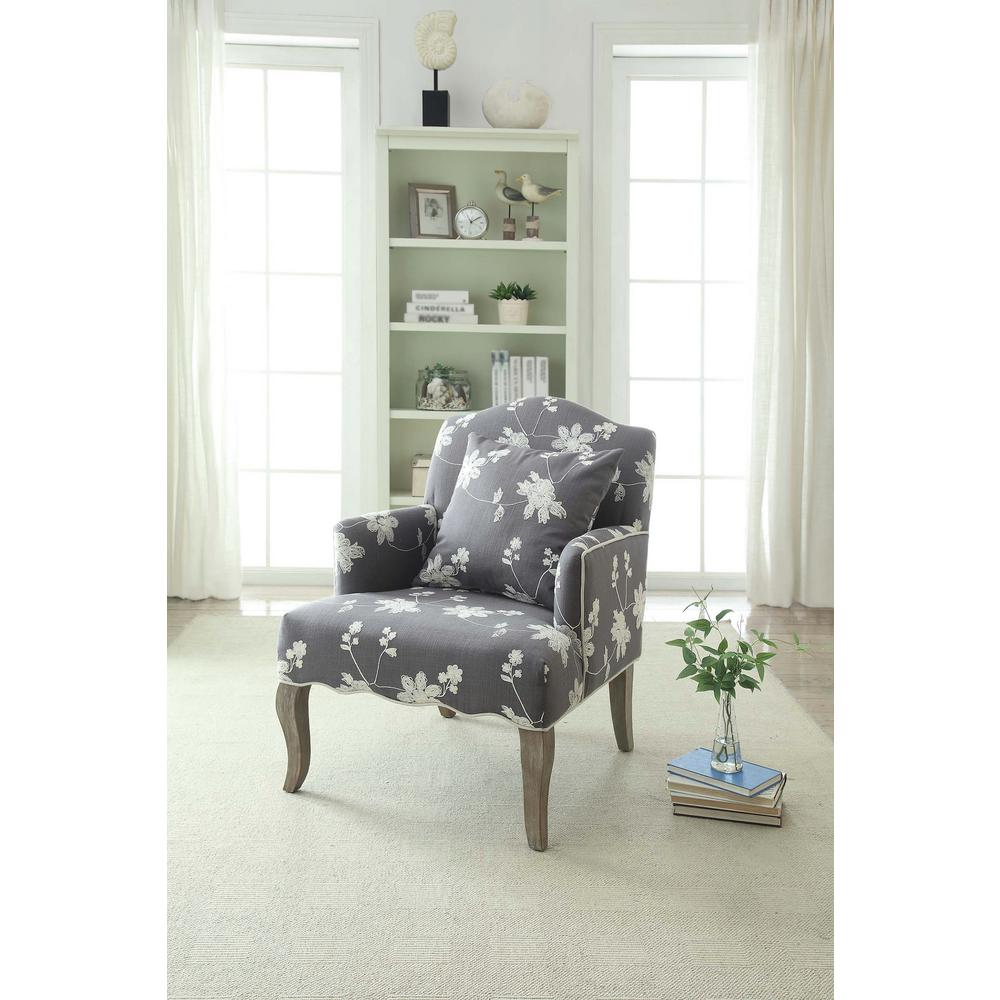 Linon Home Decor Gray Floral Polyester Arm Chair-368312GRY01U - The