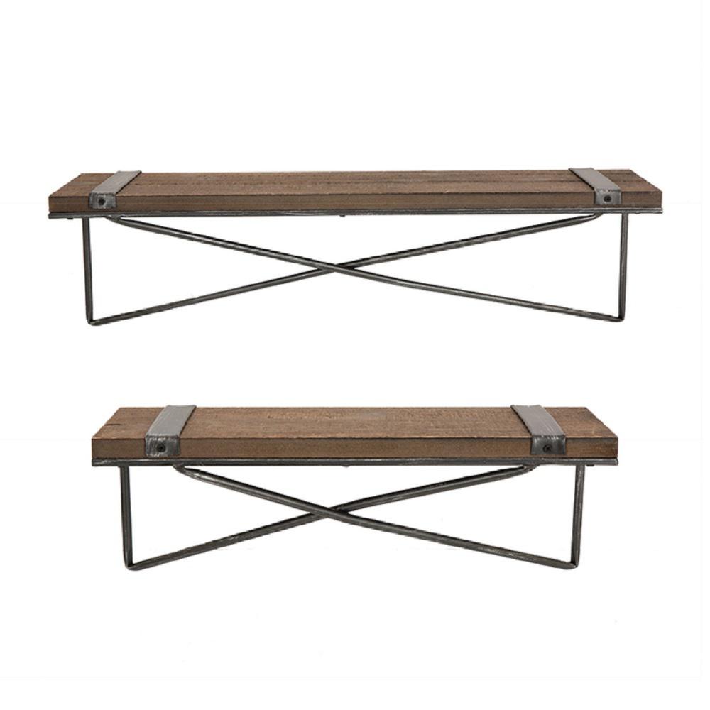 Glitzhome Rustic Farmhouse Metal Wooden Decorative Wall Shelf With