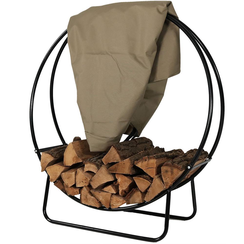 Sunnydaze Decor 40 in. Steel Firewood Log Hoop Rack in Black with Khaki