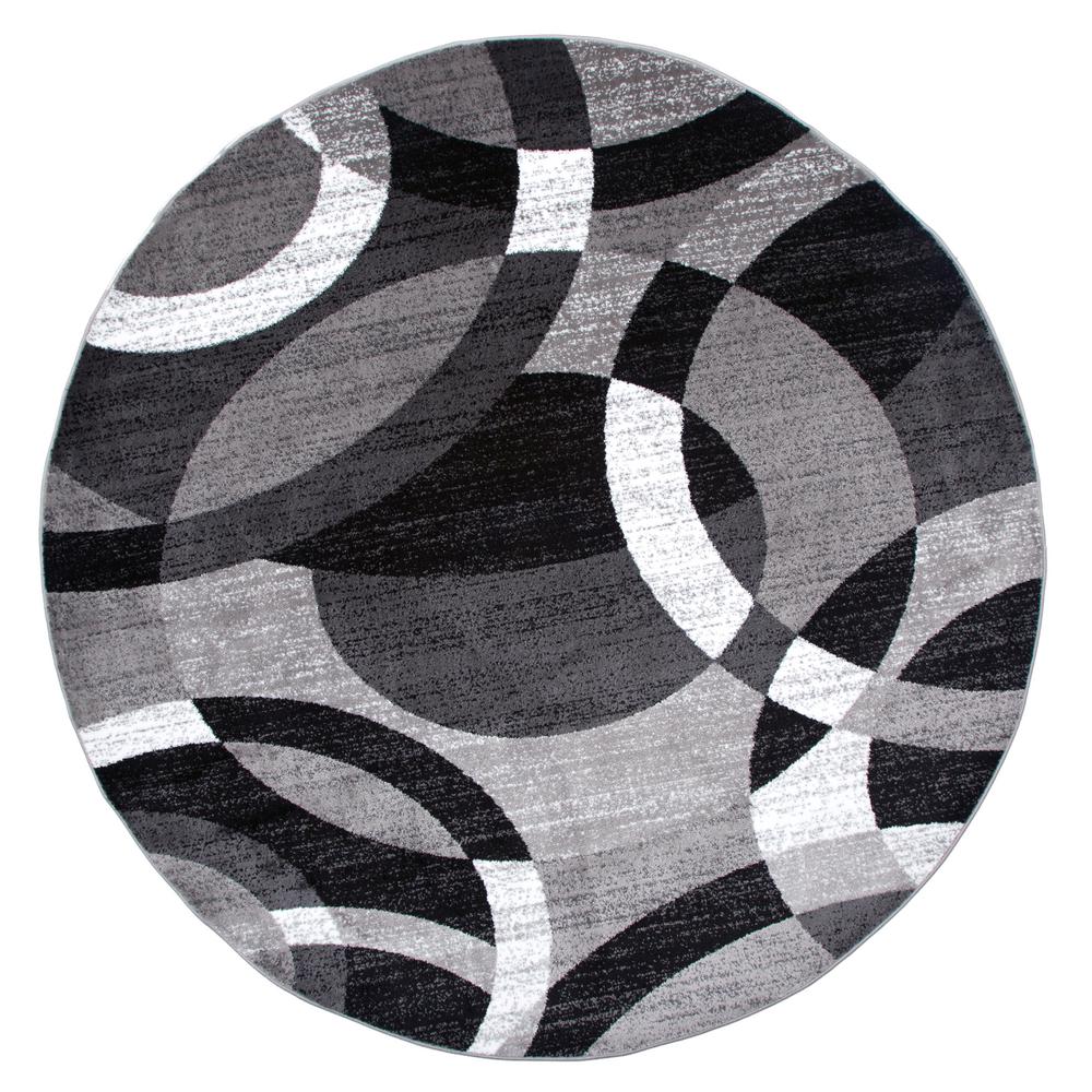 Contemporary Modern Circles Abstract Grey Indoor Round Area Rug 6'6