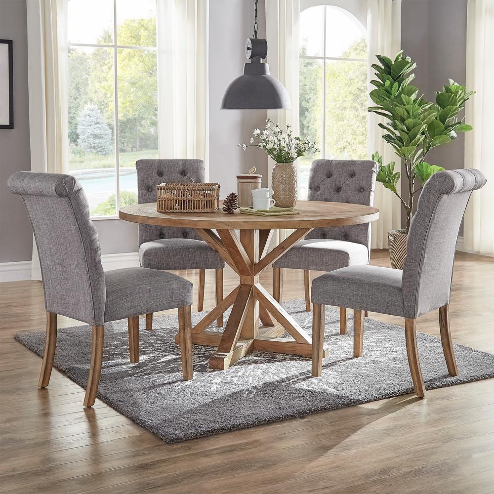 HomeSullivan Huntington Beige Linen Button Tufted Dining Chair Set