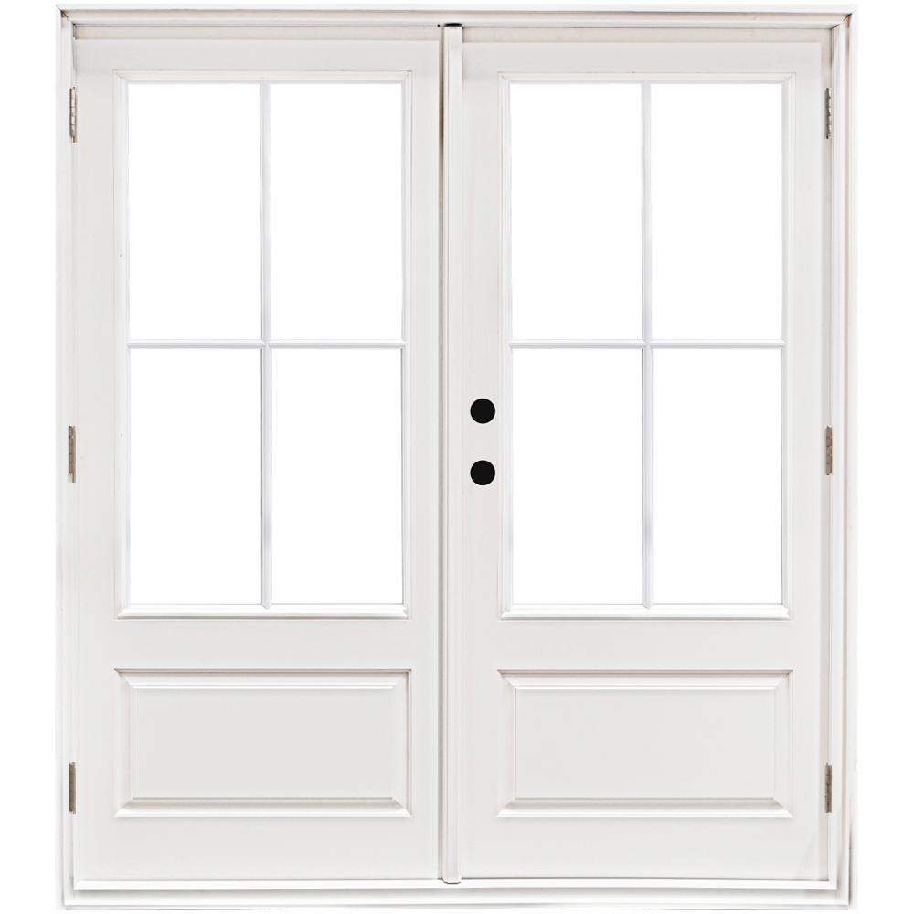 60 In X 80 In Fiberglass Smooth White Right Hand Outswing Hinged 3 4 Lite Patio Door With 4 Lite Sdl