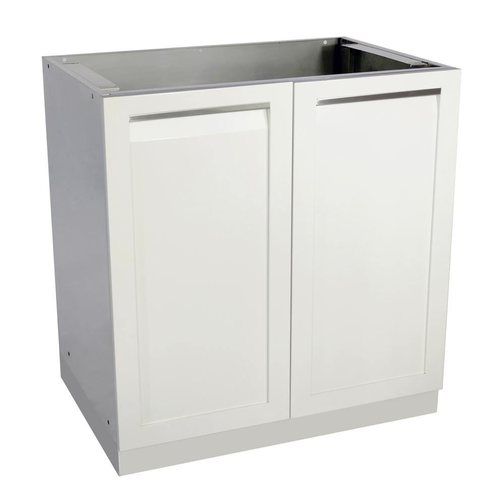 4 Life Outdoor Stainless Steel Assembled 32x35x22 5 In Outdoor Kitchen Base Cabinet With 2 Full Height Powder Coated Doors In White