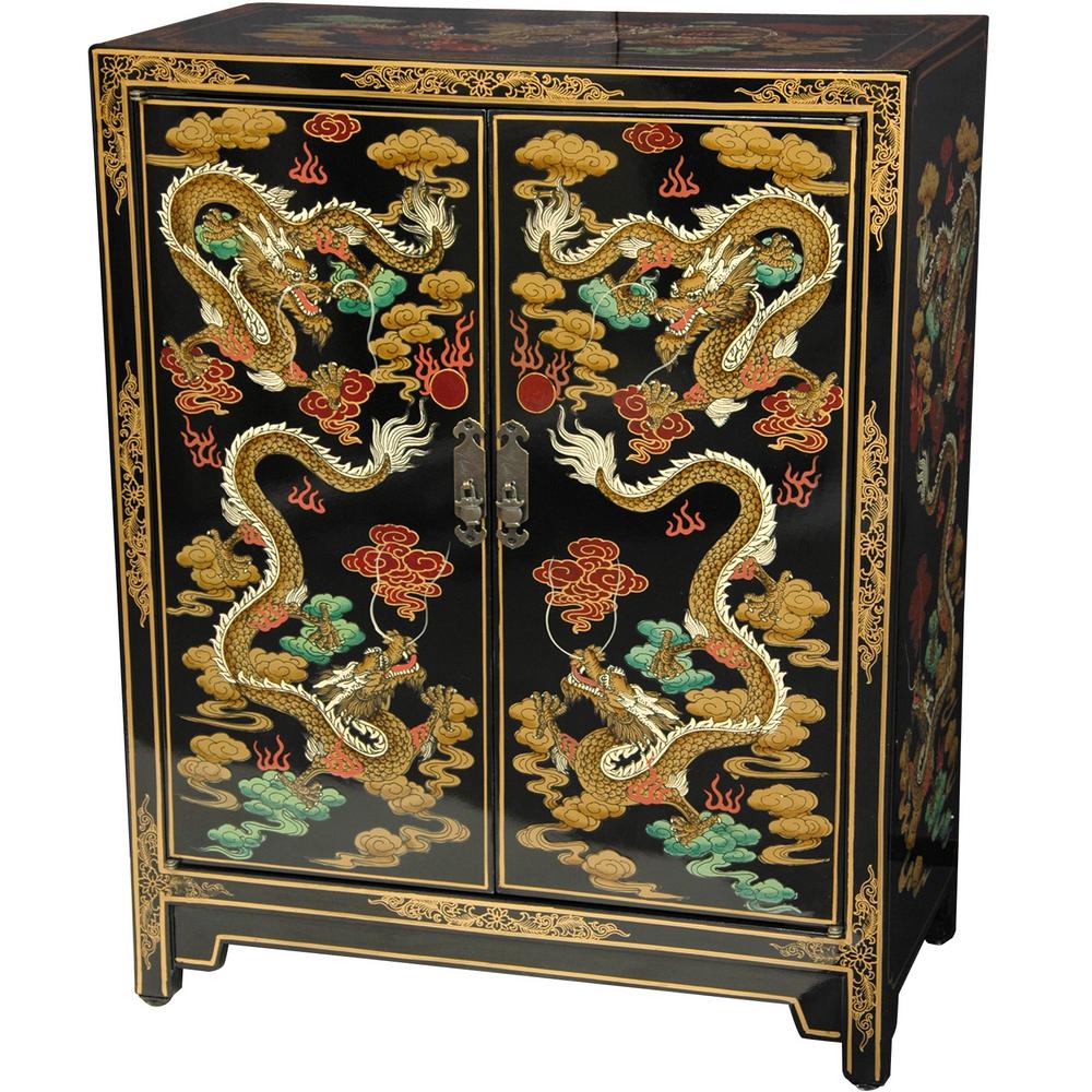 Oriental Furniture Walnut Korean Antique Style Liquor Cabinet Wine Oriental Furniture Black Dragons Lacquer Shoe Cabinet