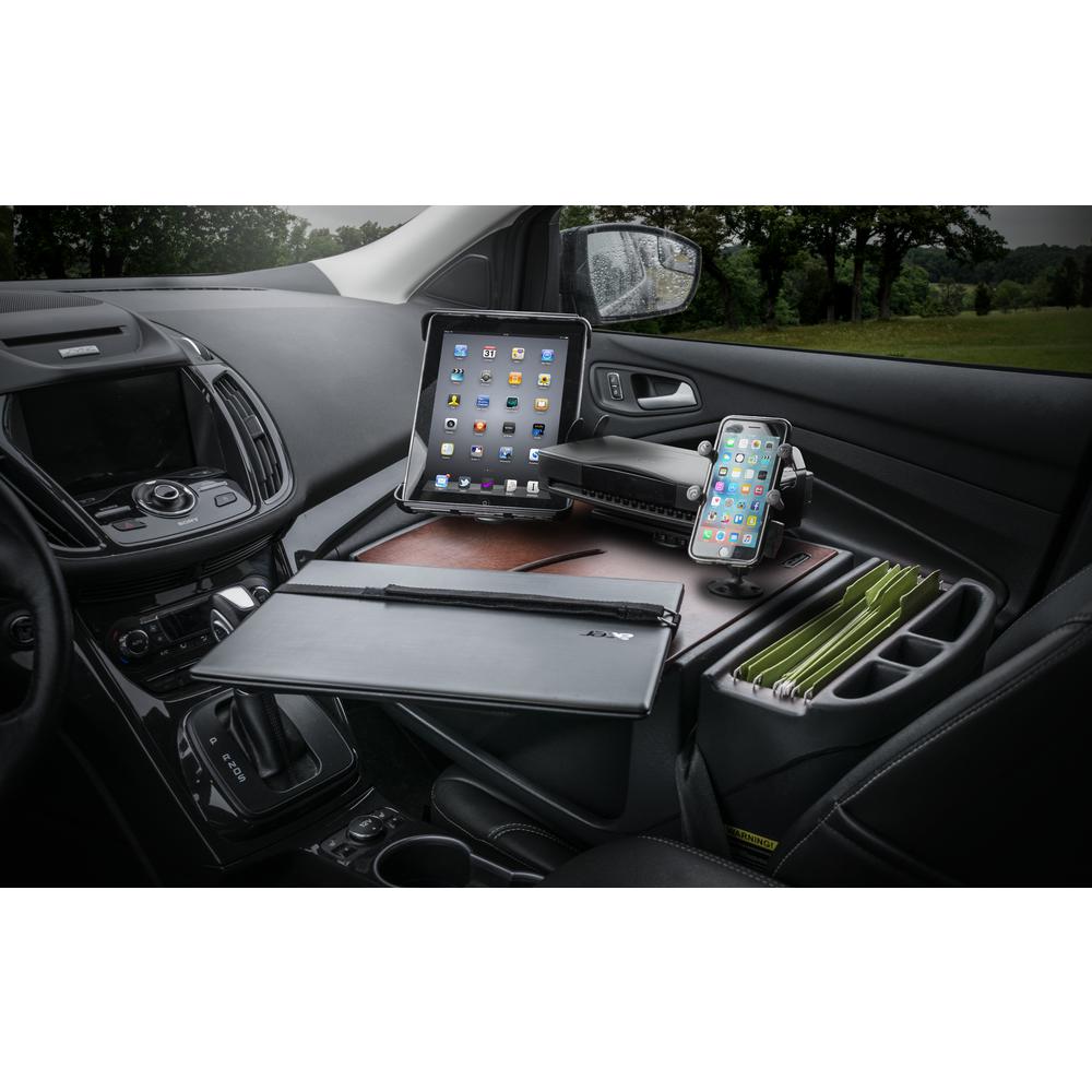 Autoexec Roadmaster Car Desk With Inverter Phone Mount Tablet Mount And Printer Stand Mahogany