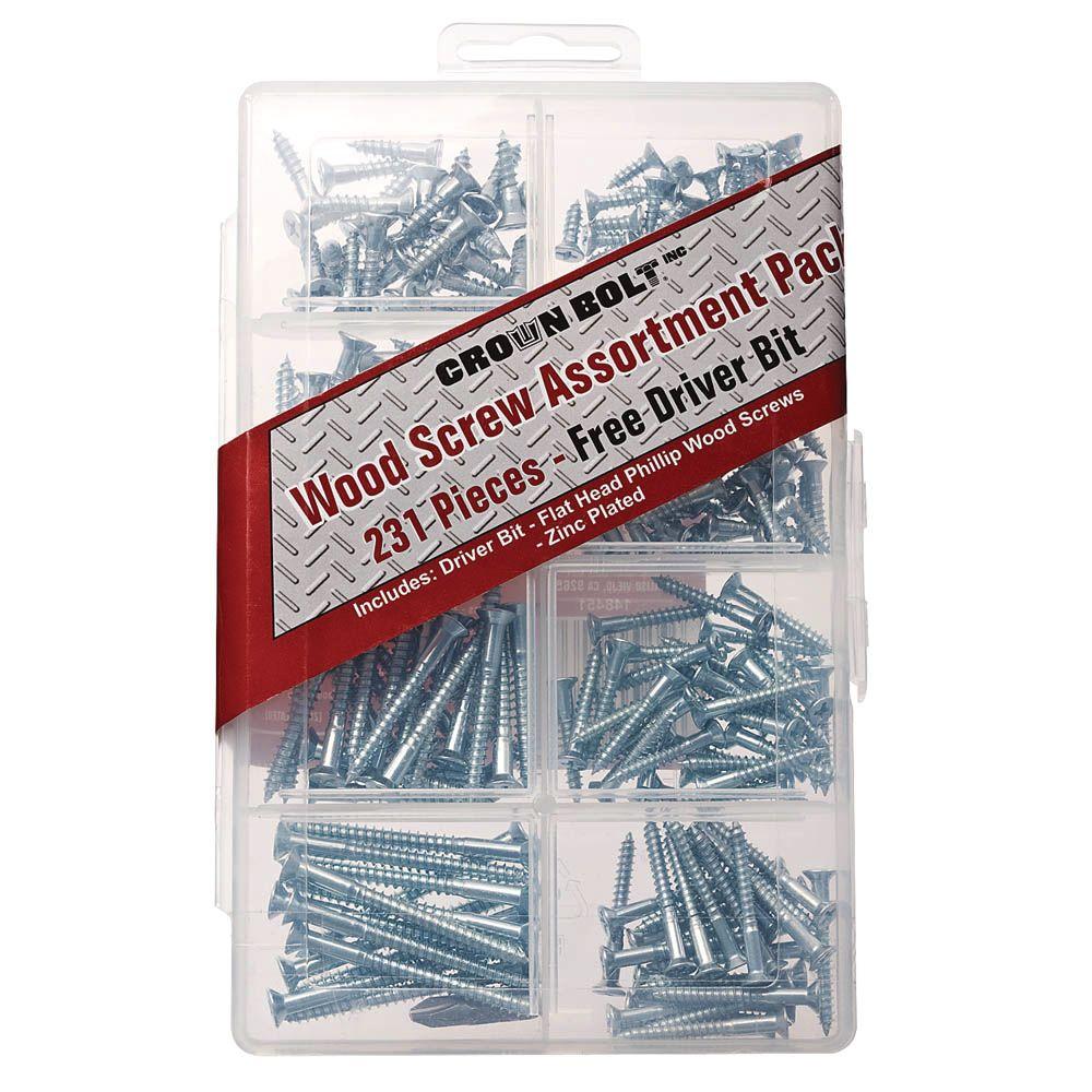 Everbilt ZincPlated Wood Screw Assortment (231Piece per Pack)800954 The Home Depot