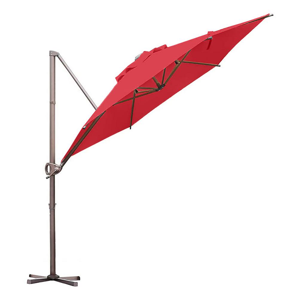 Outsunny 9 5 Ft Cantilever Market Outdoor Patio Umbrella In Khaki Canopy With 360 Degree Rotation Tilt Ability Crank Design 840 122 The Home Depot