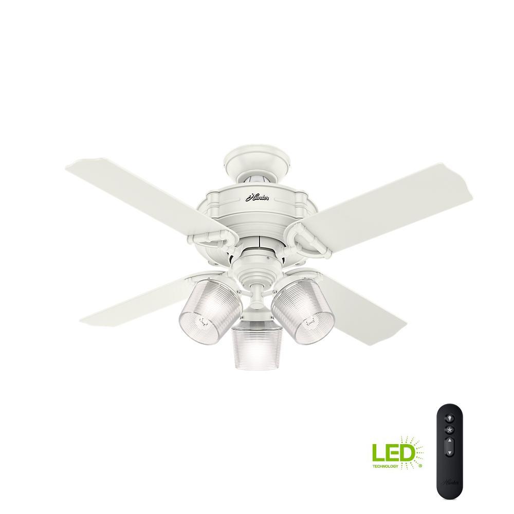 Hunter Sonic 52 In Indoor White Ceiling Fan With Universal Remote Led Indoor Fresh White Ceiling Fan With 3 Light Kit And
