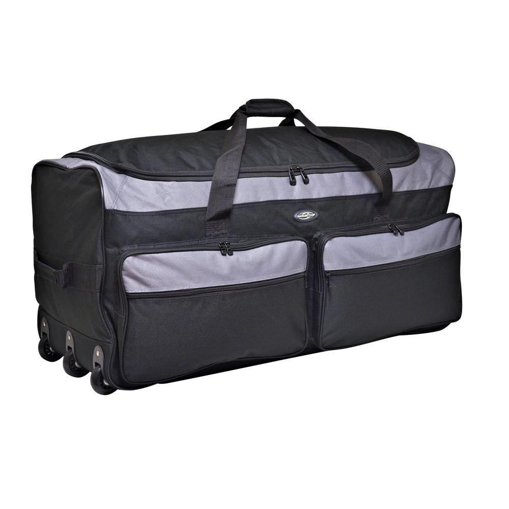ROLLING DUFFEL BAG Collapsible 3 Blade Wheels Travel 2 Strap Carry ...