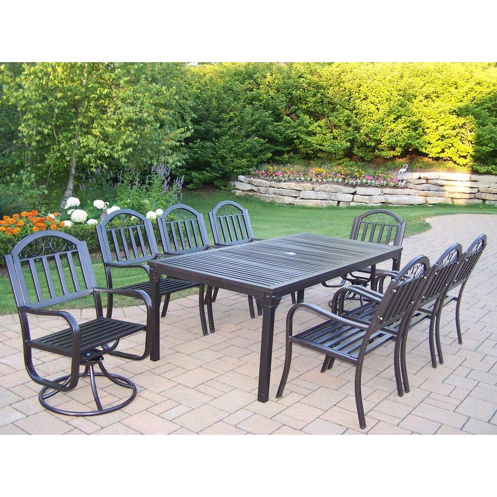 Oakland Living Rochester 9 Piece Patio Dining Set With 2 Swivel Oakland Living Rochester 9 Piece Patio Dining Set With 2 Swivel Chairs 6139 3830 6128 Hb The Home Depot