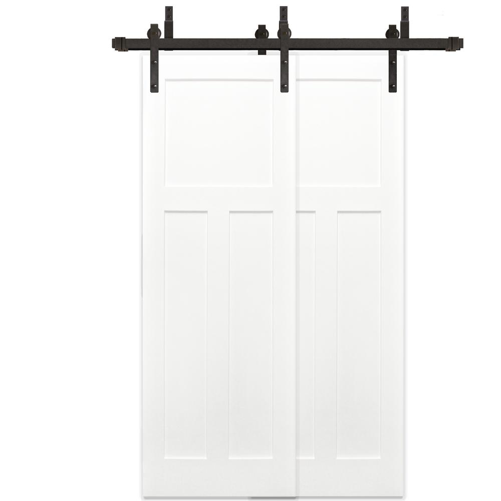 48 Barn Door Kit Doors Interior Closet The Home 48 In X 80 Byp 3 Panel Solid Core Primed Pine Wood