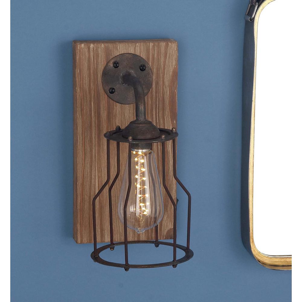 11 in. Brown Wood and Iron LED Wall Sconce-84330 - The ... 11 in. Brown Wood and Iron LED Wall Sconce-84330 - The ... on Wood And Metal Wall Sconces id=55598