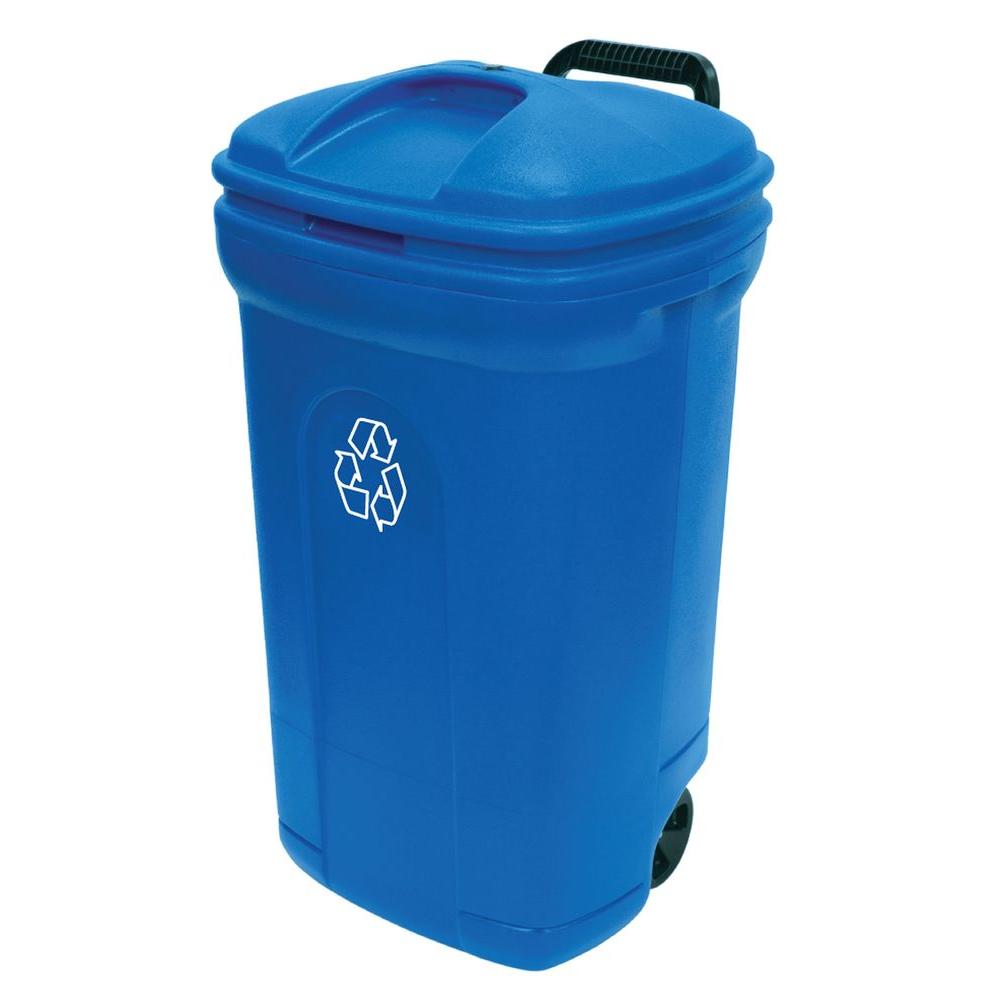 United Solutions 34 Gal. Wheeled Outdoor Trash Can Recycling in Blue