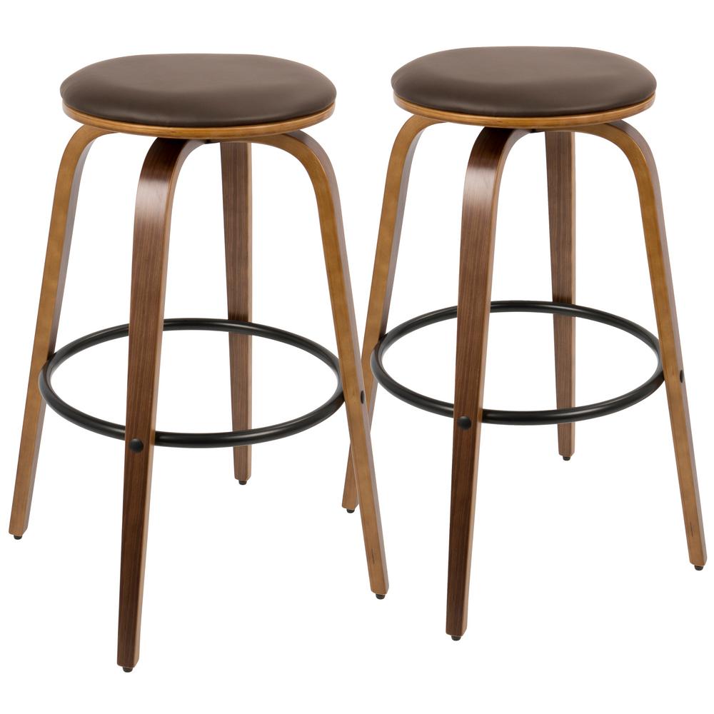 Lumisource Porto Mid Century Modern Barstool In Walnut And Brown Lumisource Porto Mid Century Modern Barstool In Walnut And Brown Faux Leather Set Of