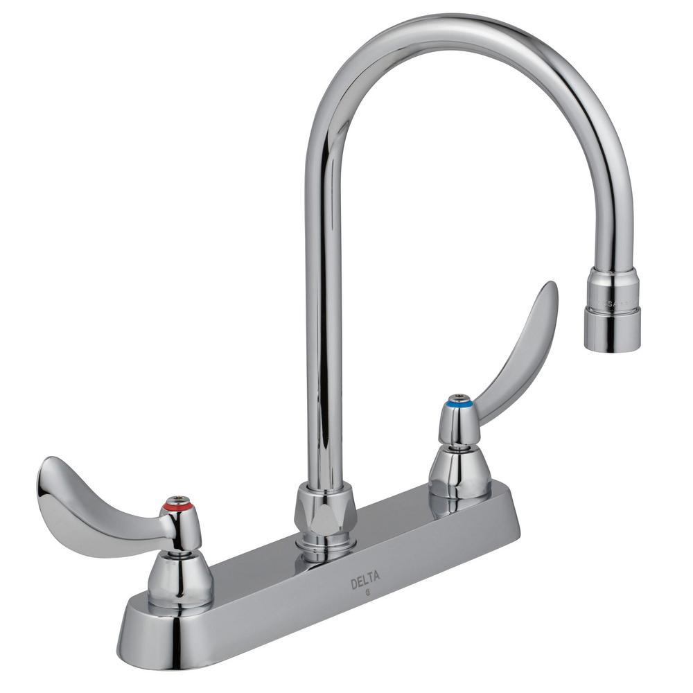 Reviews For Delta Commercial 2 Handle Kitchen Faucet In Chrome With Lever Blade Handles 26c3934 The Home Depot