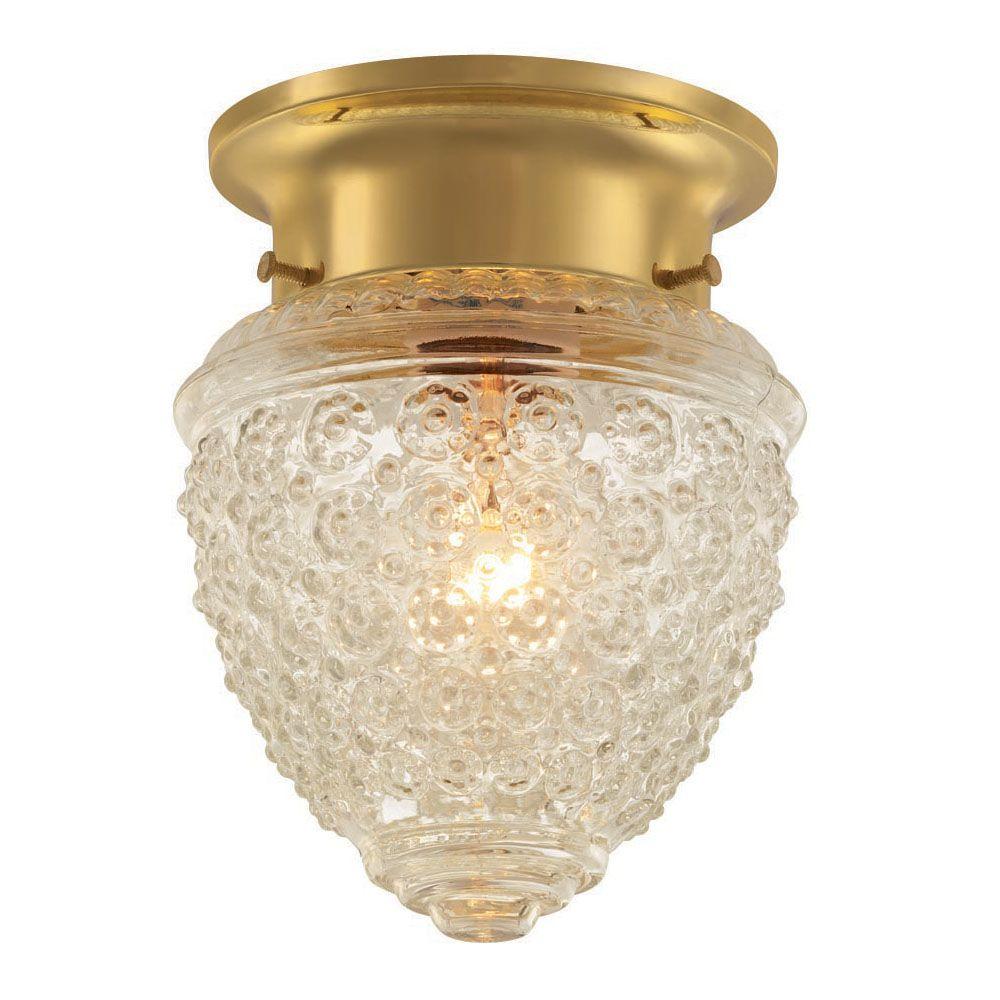 Brass Flush Mount Lights Lighting The Home Depot 1 Light Polished Brass Flushmount With Acorn Shaped Glass Shade