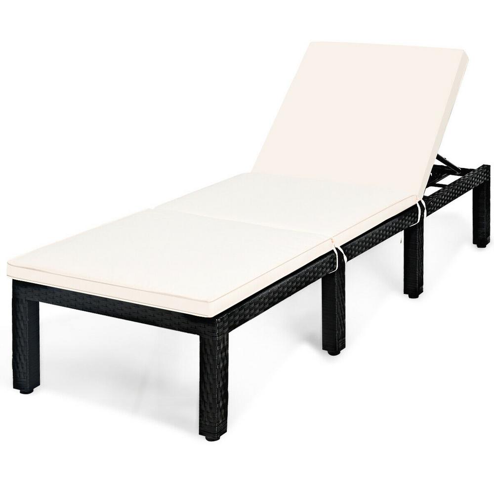 Costway Patio Rattan Chair Wicker Outdoor Chaise Lounge With White