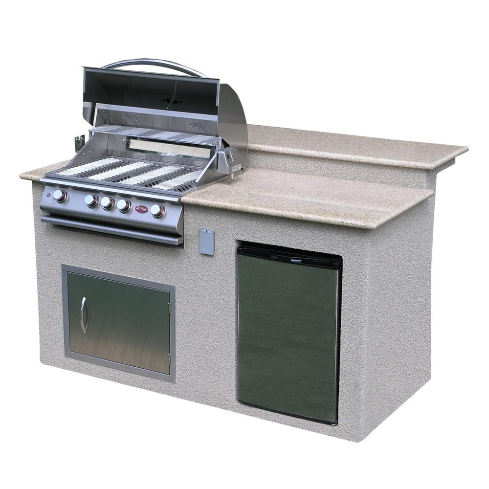 Cal Flame Outdoor Kitchen 4 Burner Barbecue Grill Island With Refrigerator E6016 The Home Depot