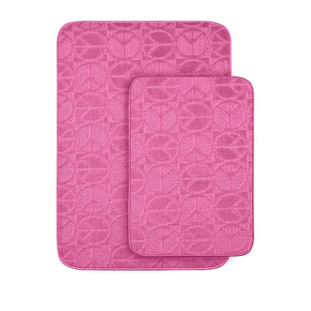 Garland Rug Peace Pink 20 in x 30 in. Washable Bathroom 2 Piece Rug