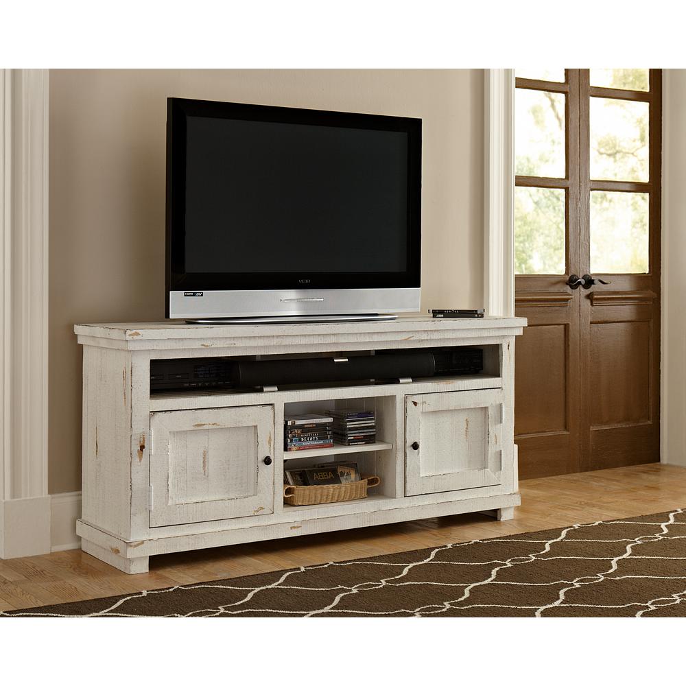 Progressive Furniture Willow 64 in. Distressed White Wood TV Stand Fits ...